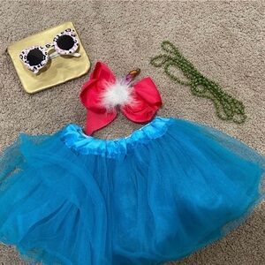 Kids Blue Tulle tutu skirt with Pink Bow Costume Set